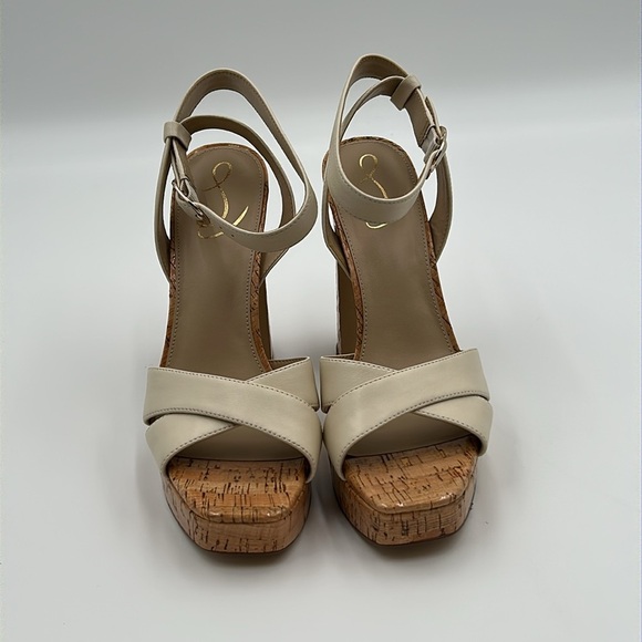 2447- Sam Edelman Cream and Brown Platform Sandals Size 9.5 NWT - Picture 4 of 10